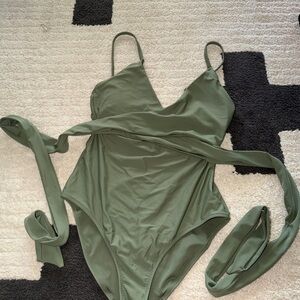 aerie Olive Green Wrap One-Piece Swimsuit